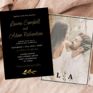 Luxury Black & Gold Foil Wedding Invitation 