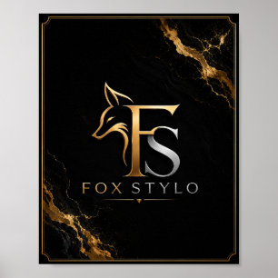 Luxury Black & Gold FoxStylo Logo Wall Art – Premi