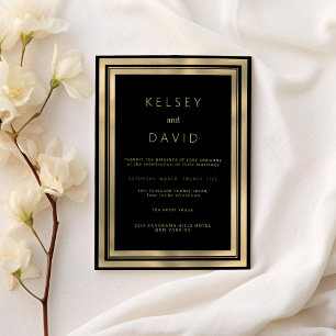 Luxury black gold geometric frame elegant wedding invitation