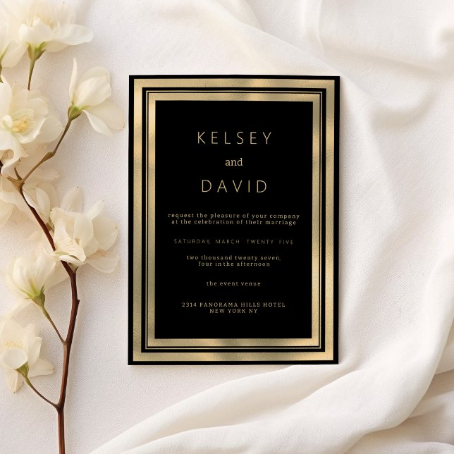 Luxury black gold geometric frame elegant wedding  invitation (Luxury black gold geometric frame elegant wedding)