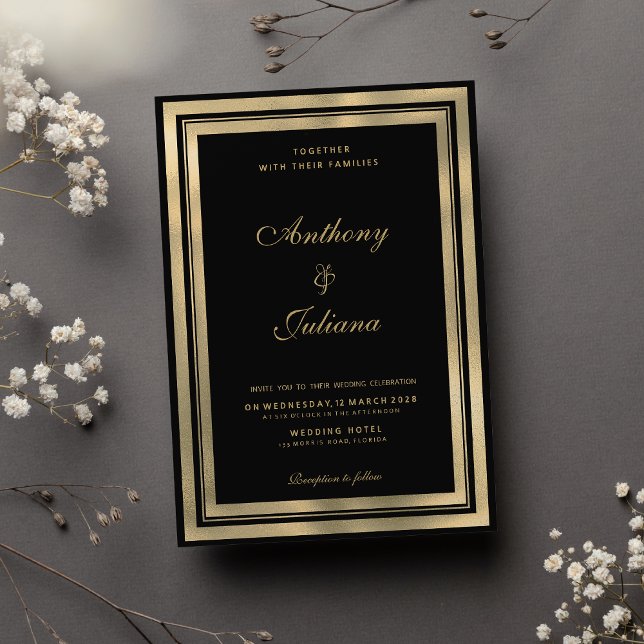 Luxury black gold geometric frame elegant wedding  invitation (Luxury black gold geometric frame elegant Wedding )