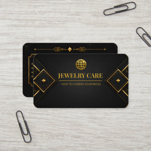 Luxury Black Gold Geometric Jewellery Care Card