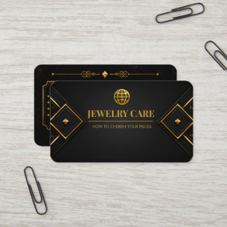 Luxury Black Gold Geometric Jewellery Care Card