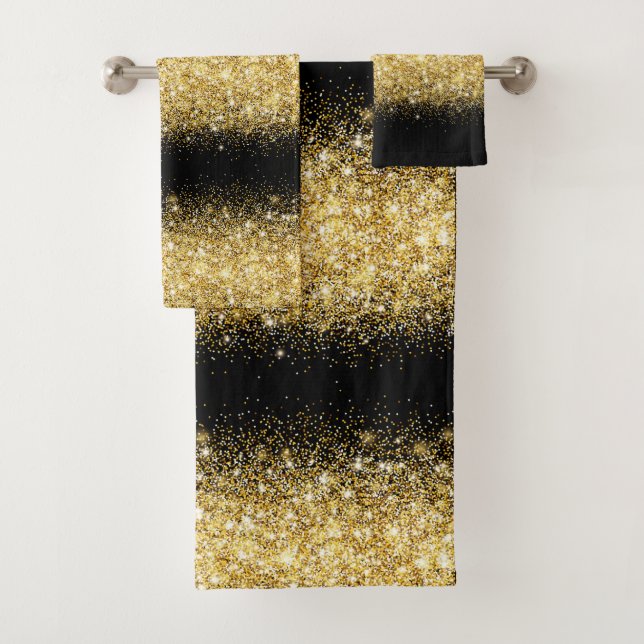 Luxury Black Gold Glitter Bath Towel Set (Insitu)