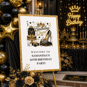 Luxury Black Gold Glitter Birthday Queen Welcome S Poster