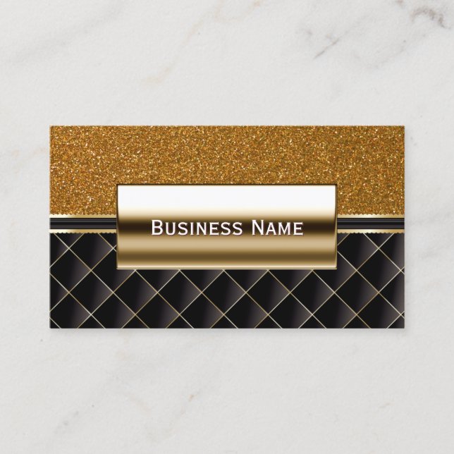 Luxury Black & Gold Glitter Business Card (Front)