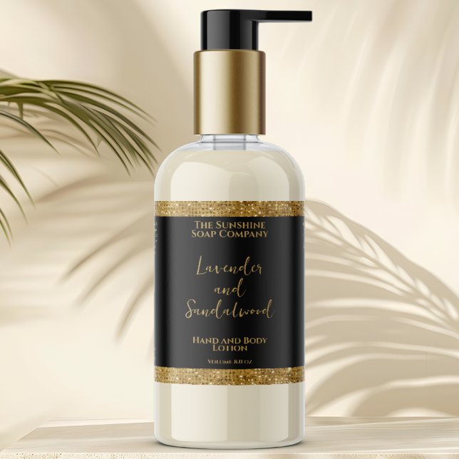 Luxury black & gold glitter cosmetics bottle label (Creator Uploaded)