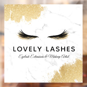 Luxury Black & Gold Glitter Eyelash Logo Marble Window Cling