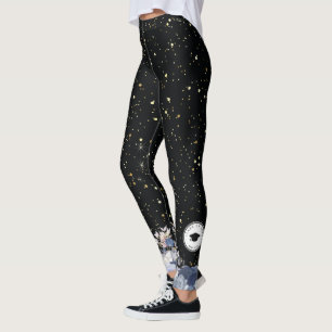 Luxury Black Gold Glitter Floral Graduation Leggings