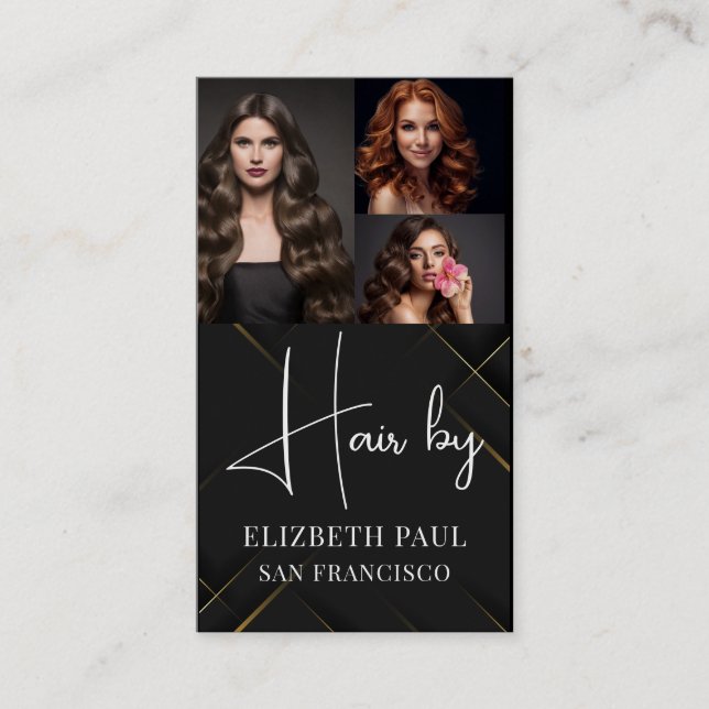 Luxury Black Gold Glitter lines with Photo Images  Business Card (Front)