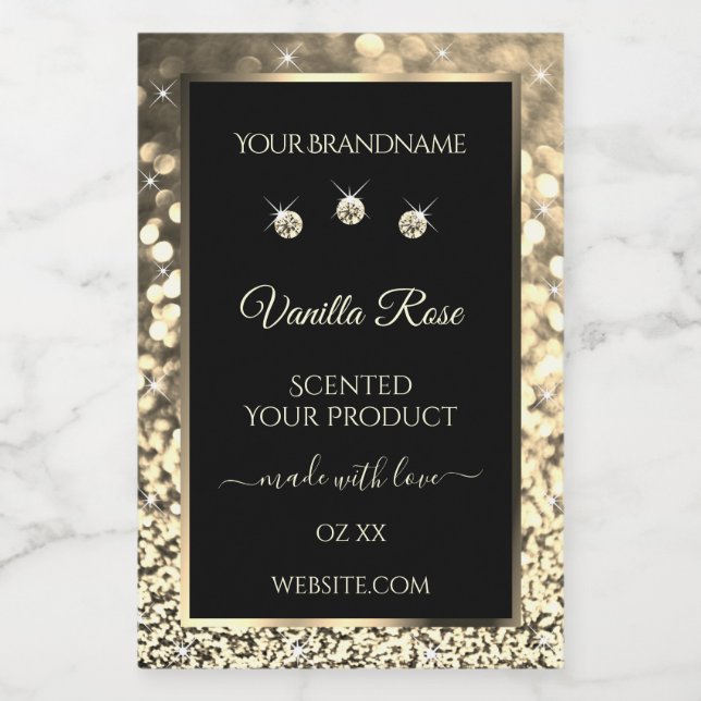 Luxury Black Gold Glitter Product Labels Diamonds (Single Label)