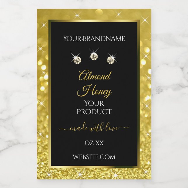 Luxury Black Gold Glitter Product Labels Diamonds (Single Label)