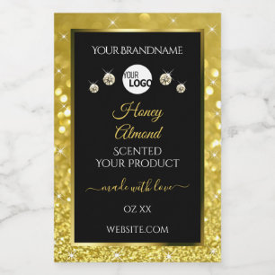 Luxury Black Gold Glitter Product Labels with Logo