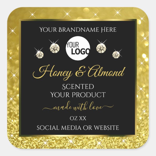 Luxury Black Gold Glitter Product Labels with Logo (Front)