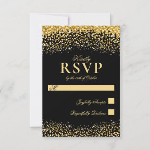 Luxury Black Gold Glitter Wedding RSVP Card