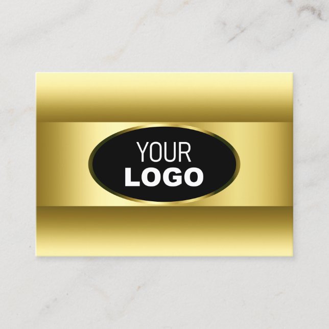 Luxury Black Gold Gradient Logo Golden Oval Frame Business Card (Front)