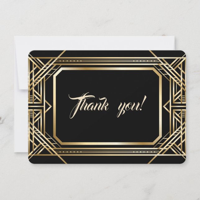 Luxury Black Gold Great Gatsby Wedding Thank You Card (Front)