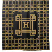Luxury Black Gold Greek Key Monogram