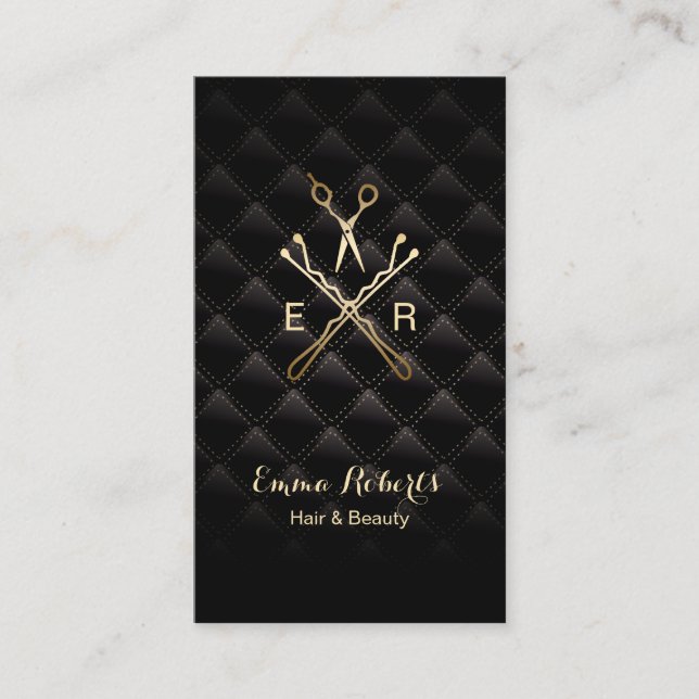 Luxury Black & Gold Hair & Beauty Salon Business Card (Front)