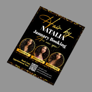 Luxury Black Gold Hair Salon Promo Booking Flyer