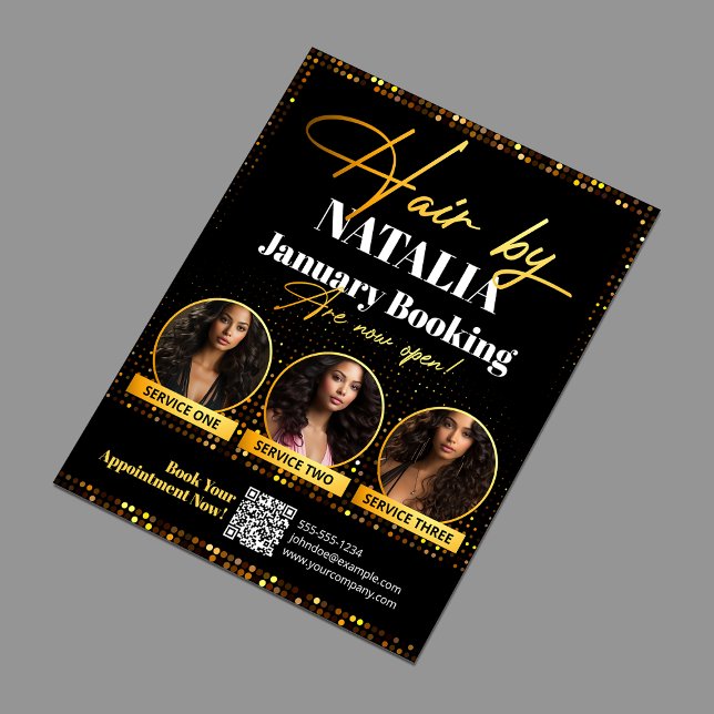 Luxury Black Gold Hair Salon Promo Booking Flyer (Creator Uploaded)