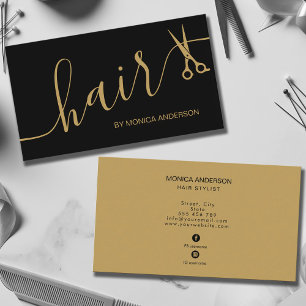 Luxury Black Gold Hair Script Stylist Scissors Business Card