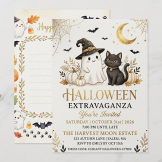 Luxury Black Gold Halloween Party Invitation Card