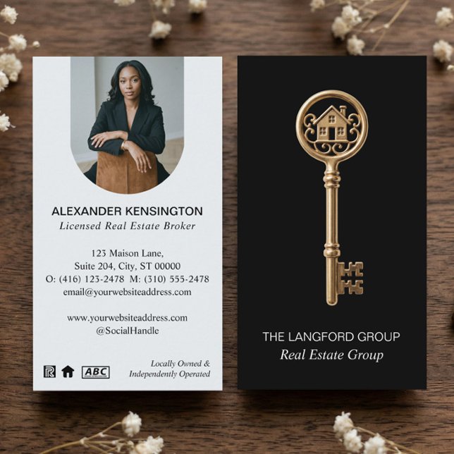 Luxury Black Gold Home Key Real Estate Agent Photo Business Card (Luxury Black Gold Home Key Real Estate Agent Photo Business Card)