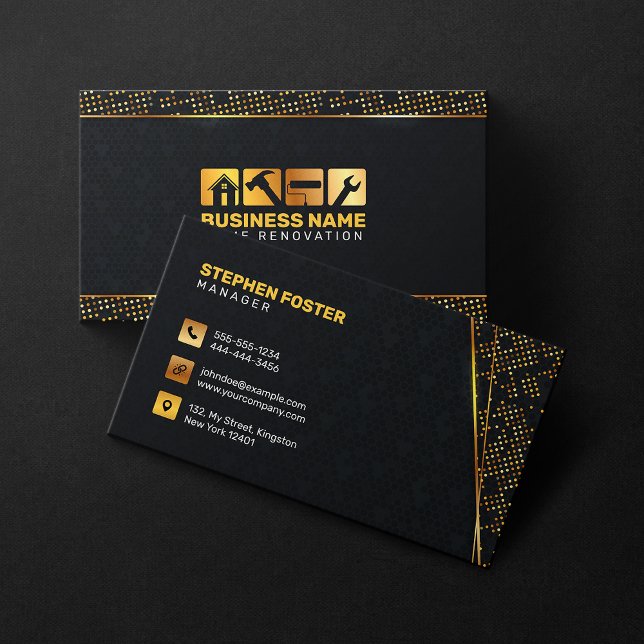 Luxury Black Gold Home Renovation Builder Remodel Business Card (Creator Uploaded)
