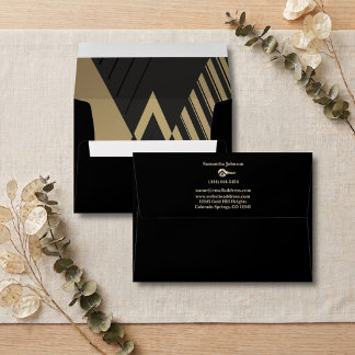 Luxury Black Gold Key Real Estate Agent Envelope