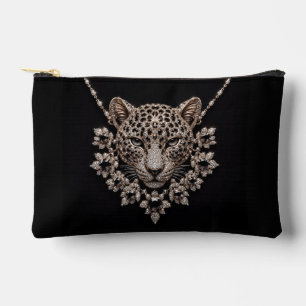 Luxury Black & Gold Leopard Floral Diamond Necklac Accessory Pouch