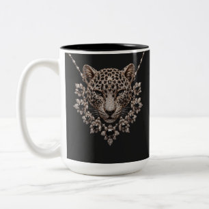 Luxury Black & Gold Leopard Floral Diamond Two-Tone Coffee Mug