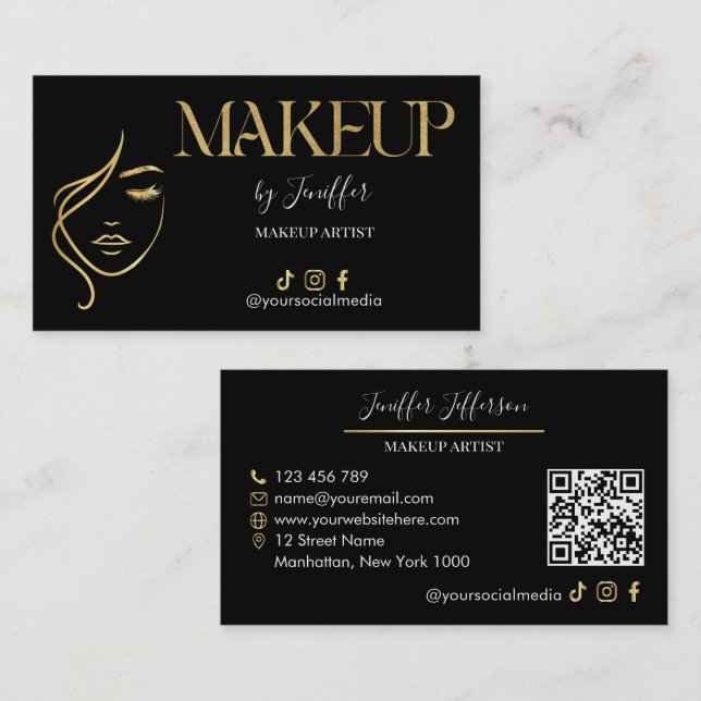 Luxury Black & Gold Makeup artist Bussines card (Front/Back)