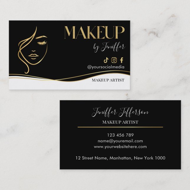 Luxury Black & Gold Makeup artist Bussines card (Front/Back)