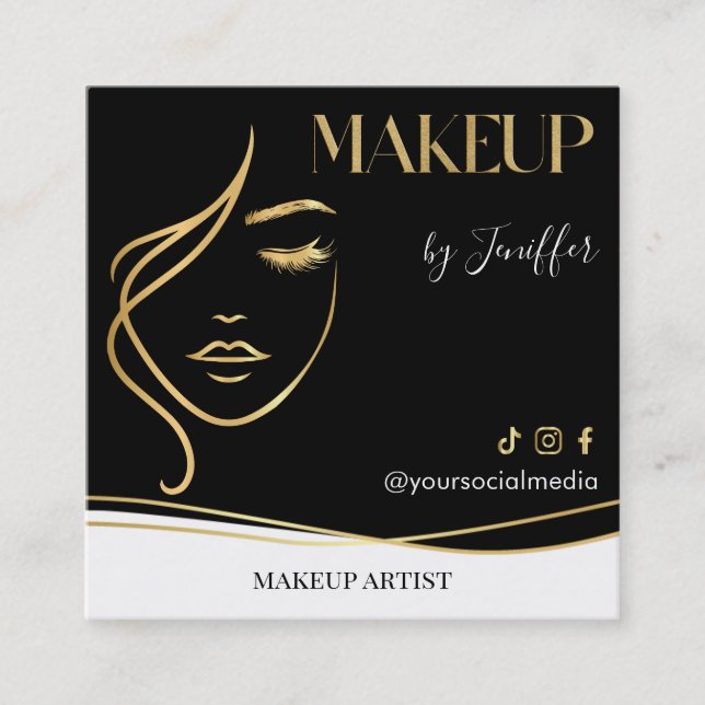 Luxury Black & Gold Makeup artist Bussines card (Front)