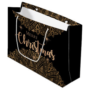 Luxury Black Gold Mandala Elegant Merry Christmas Large Gift Bag