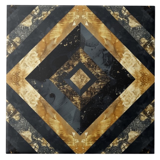 Luxury Black Gold Marble Geometric Tile (Front)