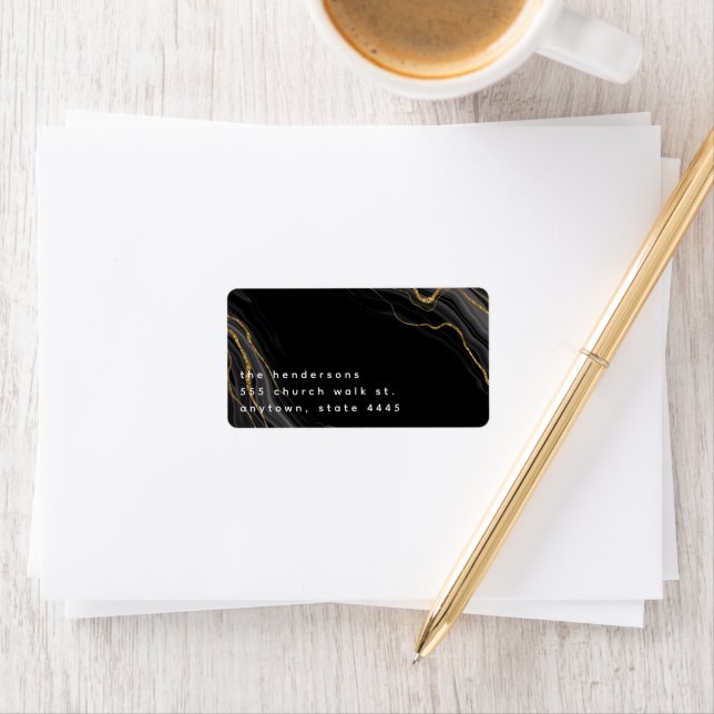 Luxury Black Gold Marble Return Address Sticker (Insitu)
