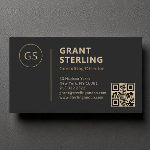 Luxury Black Gold Minimalist Professional QR Code  Business Card
