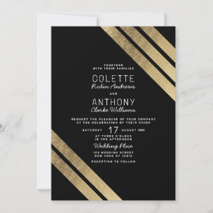 Luxury black gold modern geometrical wedding invitation