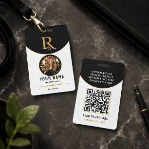 Luxury Black Gold Modern Real Estate QR Code ID Badge