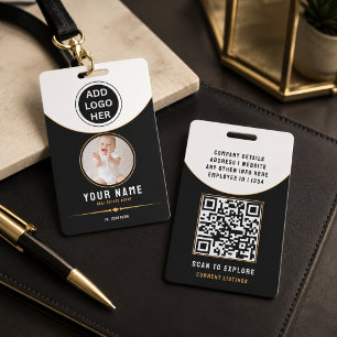 Luxury Black Gold Modern Real Estate QR Code ID Badge