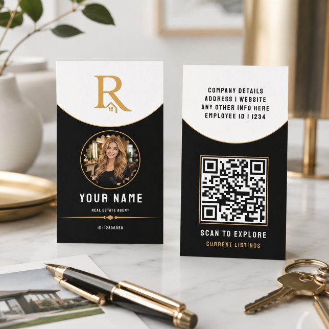 Luxury Black Gold Modern Real Estate QR Code ID Calling Card (Luxury Black Gold Modern Real Estate QR Code ID Calling Card
)