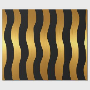 Luxury Black & Gold Modern Wavy Stripes Wrapping Paper