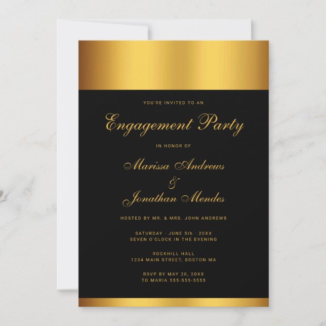 Luxury Black Gold Monogram Engagement Party Invitation (Front)