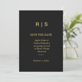 Luxury Black Gold Monogram Save The Date Card