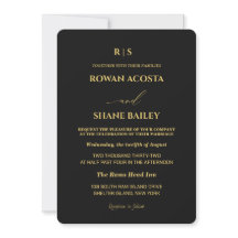 Luxury Black & Gold monogram Wedding Invitation