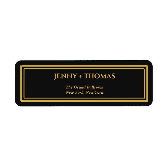 Luxury Black & Gold Monogram Wedding Return Addres (Front)