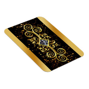 Luxury Black Gold Ornate Diamond Design Magnet