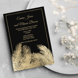 Luxury black gold palm tree tropical Wedding Invitation